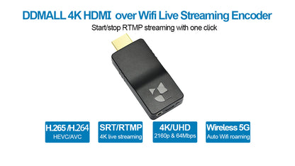 DDMALL HEV-4KW 4K live Streaming Encoder,Wireless HDMI SRT Encoder, Live Stream  on Facebook, Twitch, YouTube Live and IPTV and More