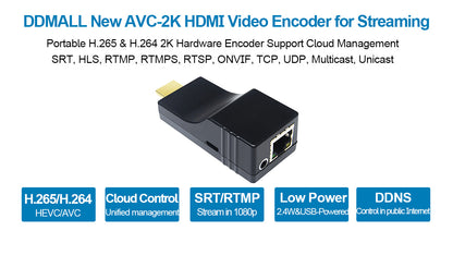 DDMALL AVC-2K 2K H.265 HDMI Video Encoder for Live Streaming, Support SRT, RTMP, ONVIF, Cloud Protocol