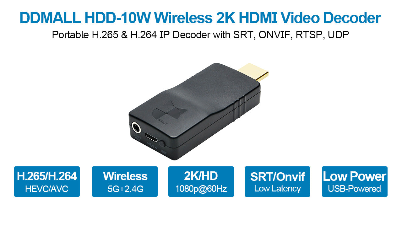 DDMALL HDD-10W Wireless HDMI Video Decoder Decode IP camera, Wifi Decoder in 1080p@60Hz