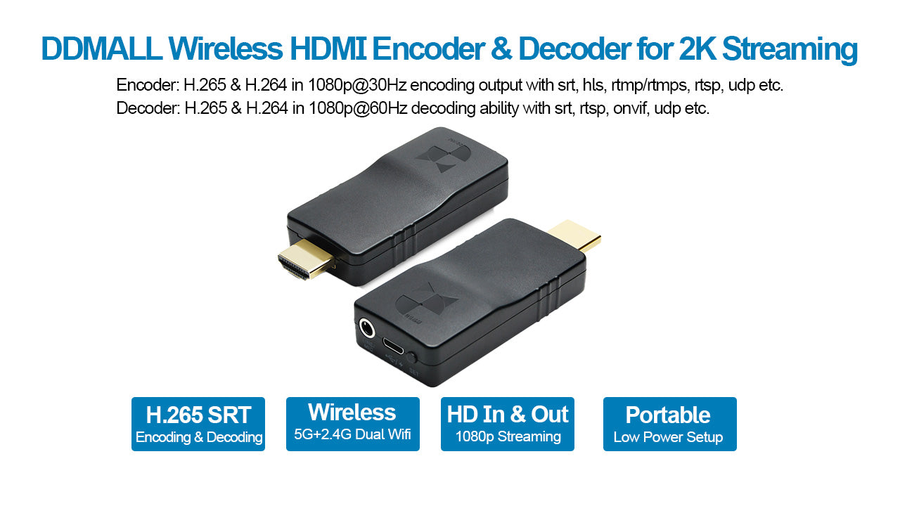 DDMALL HEV-2KWPlus Wireless encoder & HDD-10W Wifi HDMI Video decoder for Live Streaming