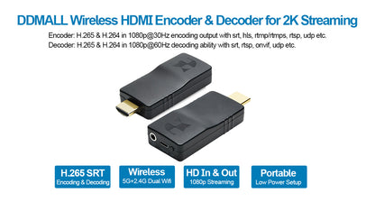 DDMALL HEV-2KWPlus Wireless encoder & HDD-10W Wifi HDMI Video decoder for Live Streaming