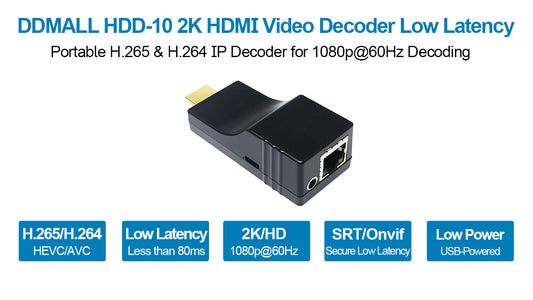 DDMALL HDD-10 HDMI Decoder in 1080p@60Hz, H.265 H.264 SRT Video Decoder to Decode IP Stream