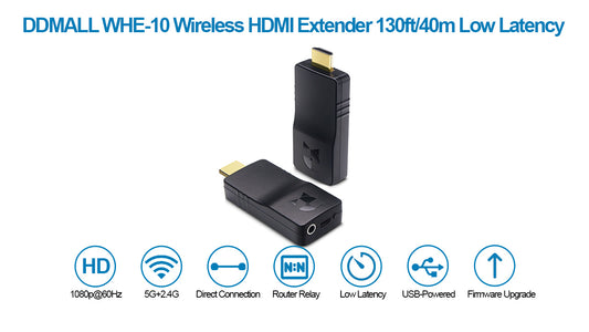 DDMALL WHE-10 2K Wireless HDMI Transmitter Receiver Kit, HDMI Extender over Wifi for Many-to-Many AV Transmission APP Control