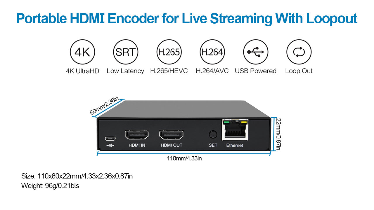 DDMALL HEV-10 H.265 H.264 Live Streaming Encoder, 4K@60Hz HDMI Input, Real Time 4K Local Loopout HDMI Video Encoder