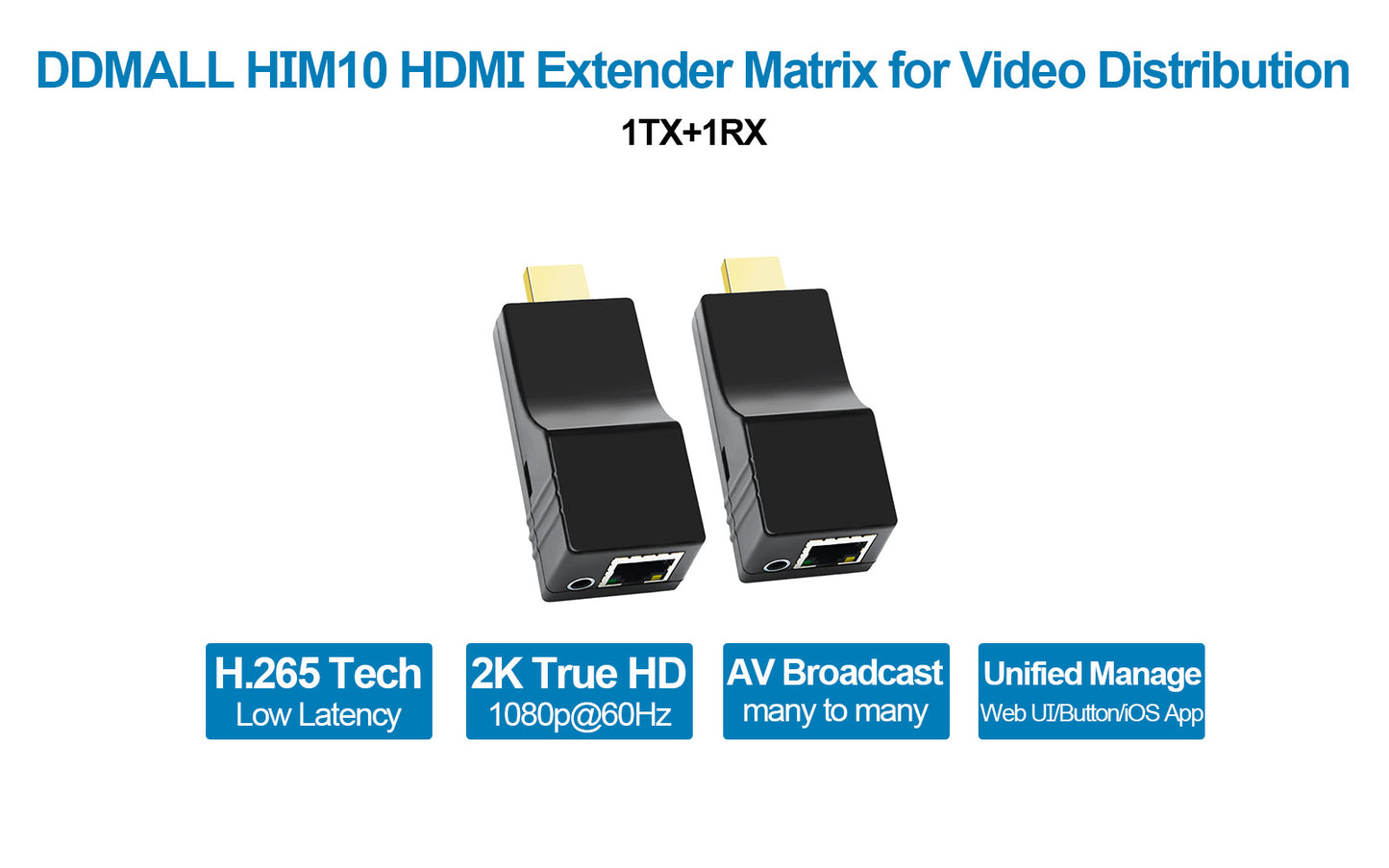 DDMALL HIM10 HDMI Extender Matrix, The IP Transmitter Receiver Matrix for Video Transmission and Distribution(1TX+1RX）