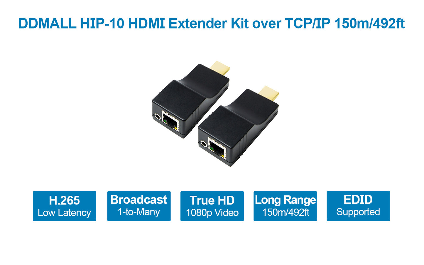 DDMALL HIP-10 2K H.265 HDMI Extender Kit over TCP/IP, HDMI Transmitter Receiver for 1-to-Many Video Broadcasting